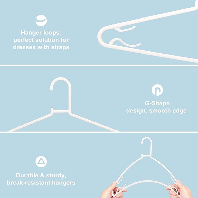 Plastic White Hangers 50 Pack, Light Weight Durable Clothes Hangers G-Shape - Image 3
