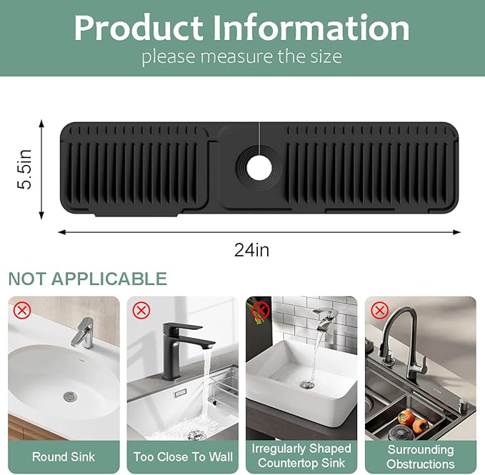24 Inch Faucet Mat for Kitchen Sink Silicone Folding Faucet Mat for Bathroom - Image 2