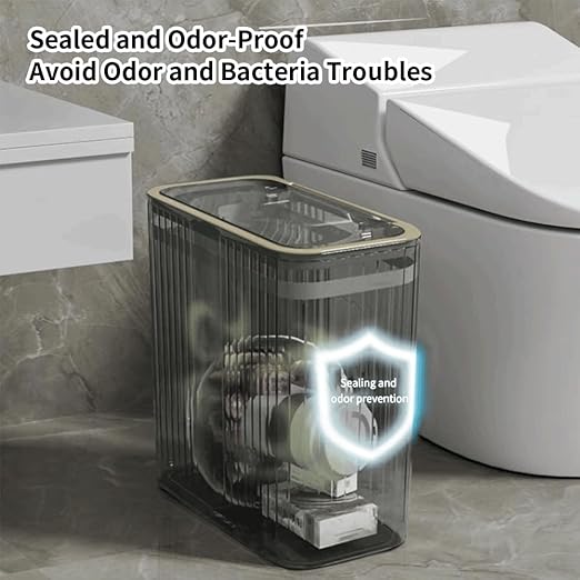 Bathroom Trash Can with Lid3.5 Gallon Garbage Can，for Bedroom, Plastic Slim - Image 2