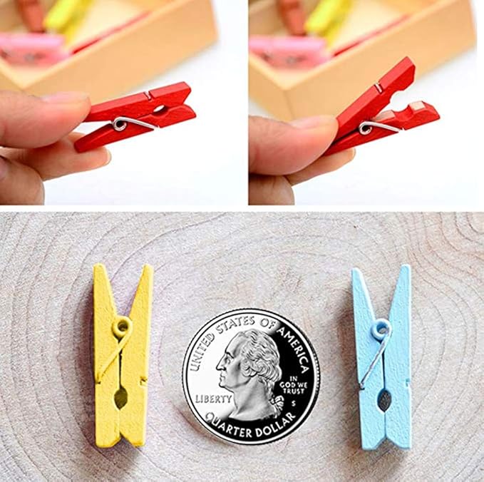 DurReus 50PCS Tiny Wooden Clothespins Photo Paper Peg Mini Wood Clothes Pins - Image 6