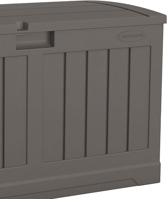 Suncast 50 Gallon Plastic Deck Box with Molded Lockable Feature and Weathertight Construction for Home, Patio, Lawn, and Garden Storage, Gray - Image 8