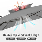 10 X 13 FT Cantilever Outdoor Patio Umbrella with Led Lights Large Heavy Duty 360° Rotation Double Top Offset Rectangular Umbrellas for Backyard Garden Pool Outside Deck, Grey - Image 6