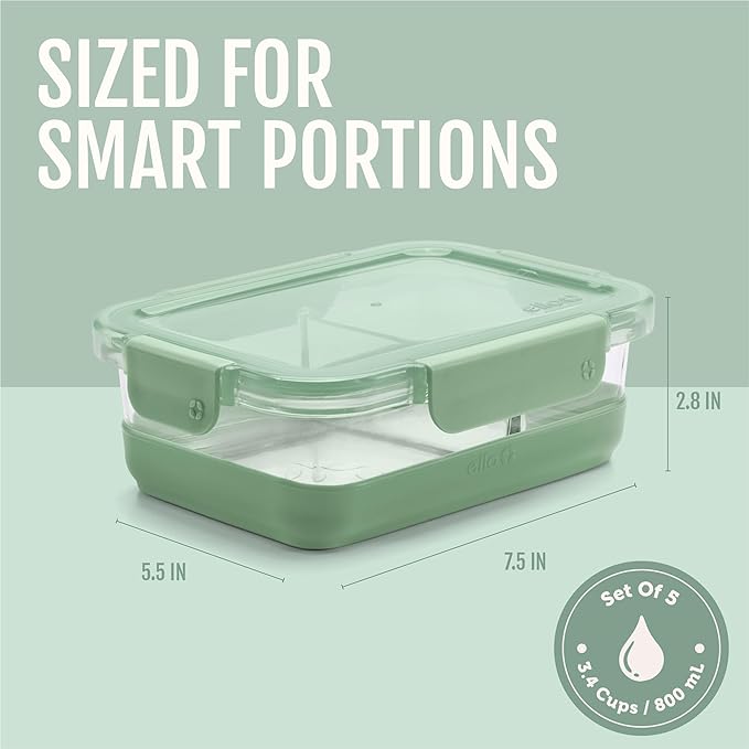 Ello Duraglass Refresh 3.4 Cup Divided Meal Prep Set 10Pc, 5 Pack, 2 - Image 3