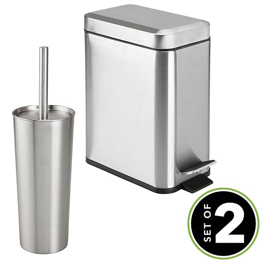 mDesign Metal Freestanding Slim Toilet Bowl Brush and Holder + Rectangle Narrow - Image 2