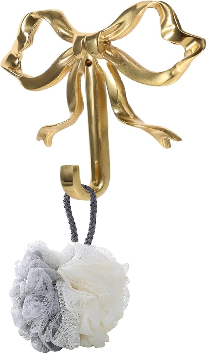 2-Pack Gold Bow Wall Hooks Gold Brass Coat Hook Home Decorative Hook Bow-Knot - Image 7