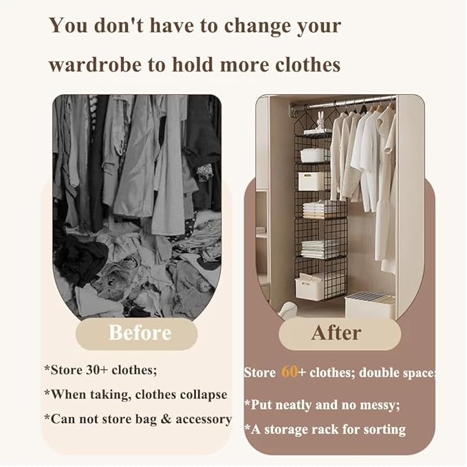 Hanging Closet Organizer, Carbon Steel 6-Shelf Closet Hanging Storage, - Image 3