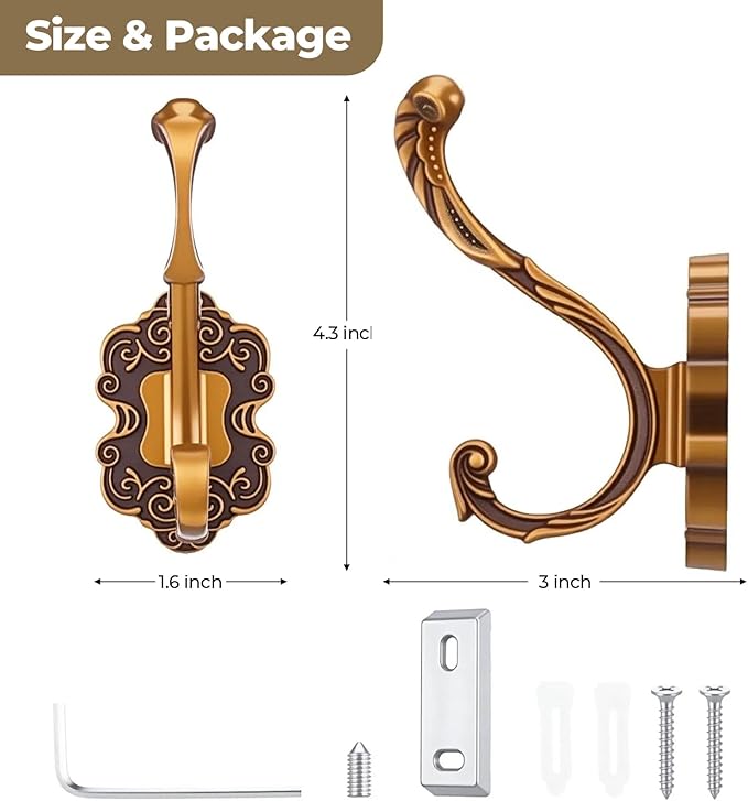 3 Pack Coat Hooks Metal Vintage Swan Shape Hooks, Heavy Duty Large Double Hook - Image 2
