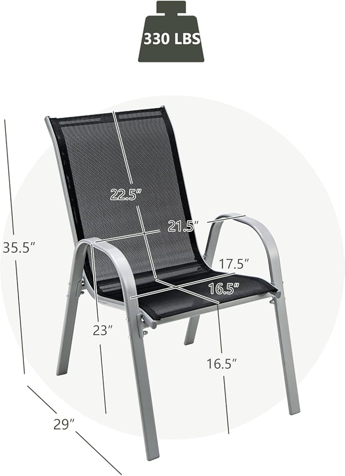 Giantex Set of 4 Patio Chairs, Stackable Outdoor Dining Chairs, 330 LBS Capacity, All Weather Resistant, Heavy Duty Rustproof Metal Armchairs, Lawn Chairs for Front Porch Yard Pool Garden - Image 3
