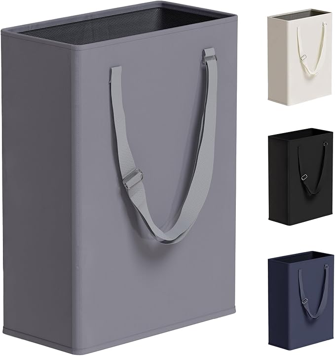 Slim Laundry Hamper with Adjustable Long Handles, 45L Small Laundry Baskets by TECHMILLY