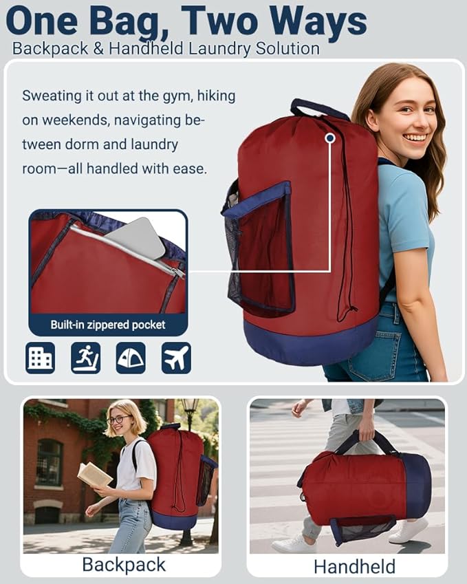 Laundry Bag with Shoulder Straps and Mesh Pocket Laundry Backpack Large - Image 4