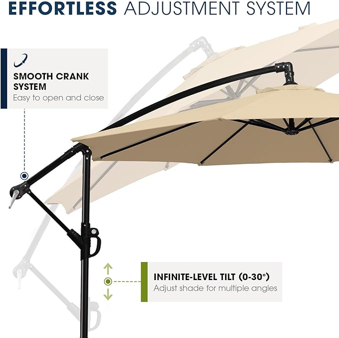 wikiwiki 10ft Patio Umbrella with Base Included, Outdoor Offset Cantilever Umbrella with Sandbag Base for Backyard, Garden and Pool, Easy to Tilt and Crank, Tan - Image 5