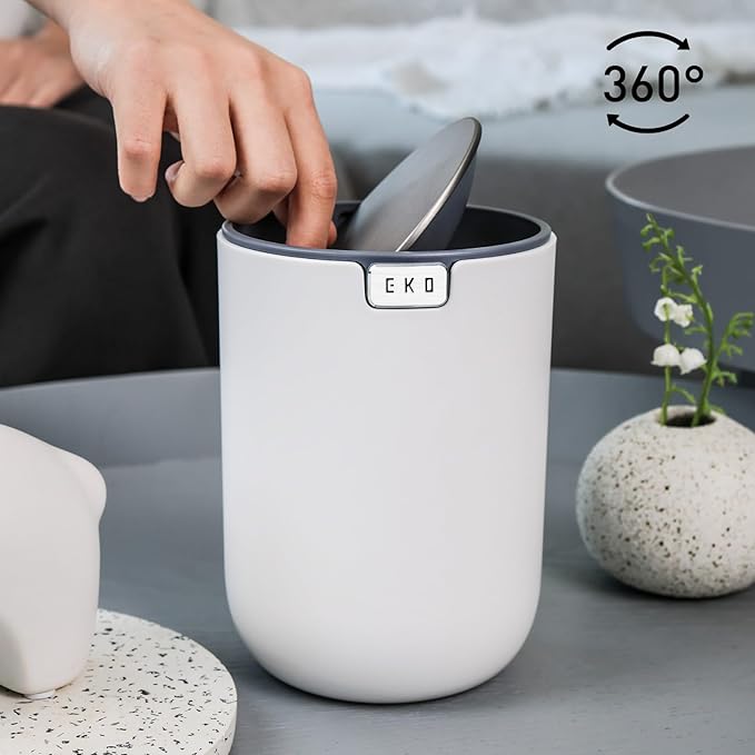 EKO Mini Desk Trash Can with Swing-Top Lid 0.4 Gallon Small Table Round - Image 3