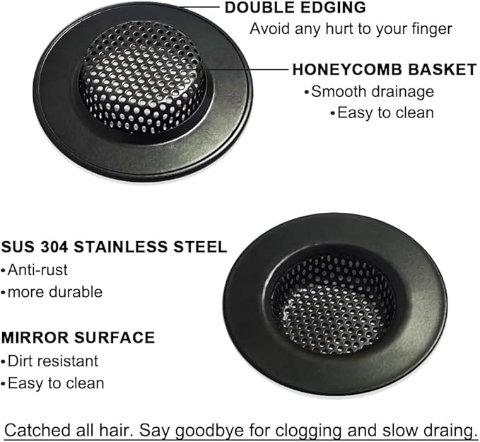 1.75" Bathtub Drain Strainers, Shower Drain Hair Catchers, Stainless Steel - Image 3