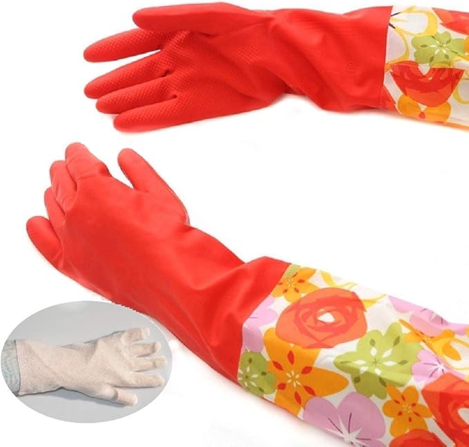 Home & Style 3 Pair Decorative Boutique Latex Cleaning Dishwashing Gloves - Image 2