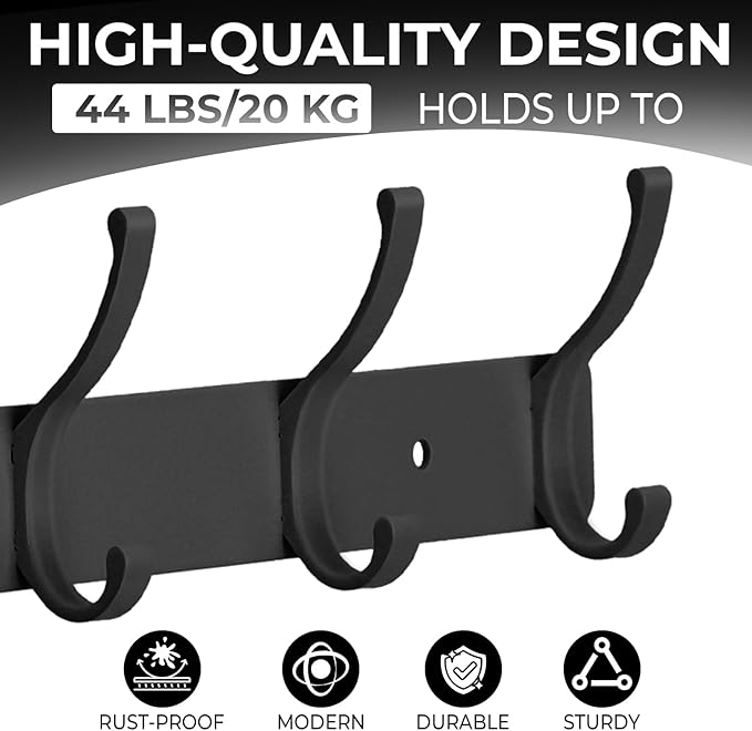 Coat Rack Wall Mount, 2 Pack Coat Hooks Hanger Wall Double Hook Rack Rail Towel - Image 3