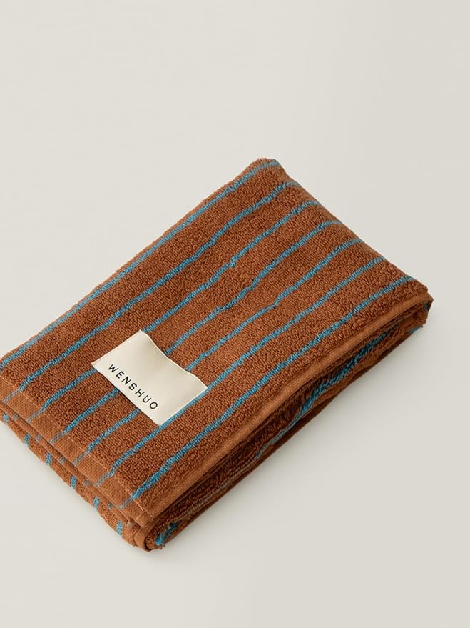 WENSHUO Fluffy Caramel-Striped Pure Cotton Hand Towel, 100% Combed Cotton by WENSHUO
