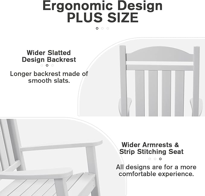 Devoko HDPE Rocking Chair Plastic Outdoor Indoor Patio Rocker Chair High Back All Weather Rocker for Patio Backyard Porch Garden (White) - Image 4