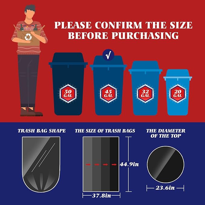 Teivio Trash Bags, 40-45 Gallon, - Image 2