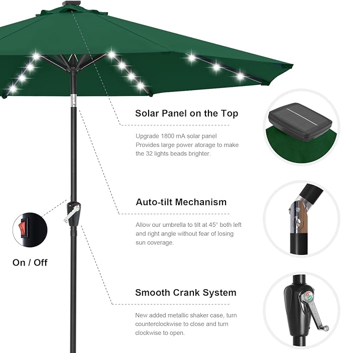 ABCCANOPY 10FT Durable Solar Led Patio Umbrellas with 32LED Lights (Green) - Image 7