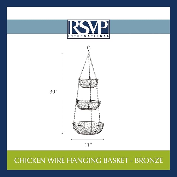 RSVP International Hanging Storage Collection 3-Tier Baskets, Bronze Chicken - Image 7