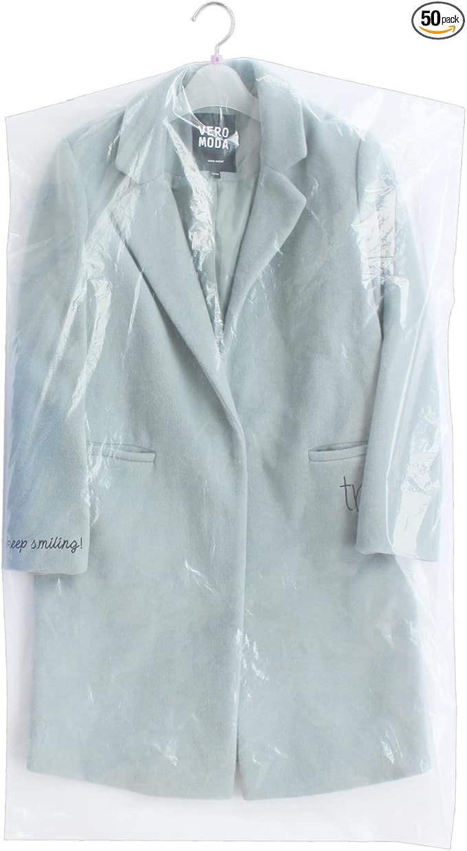 50 Pack 23.6x40inch Clear Plastic Clothes Covers by Belinlen