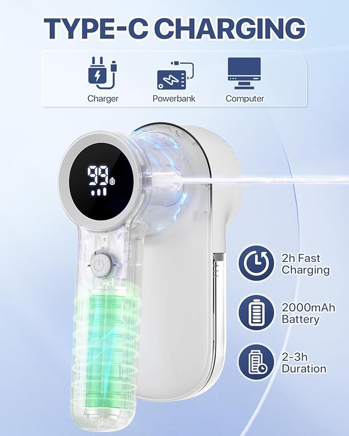 Lint Remover Rechargeable Fabric Shaver : 3-Speeds Sweater Shaver - Image 7