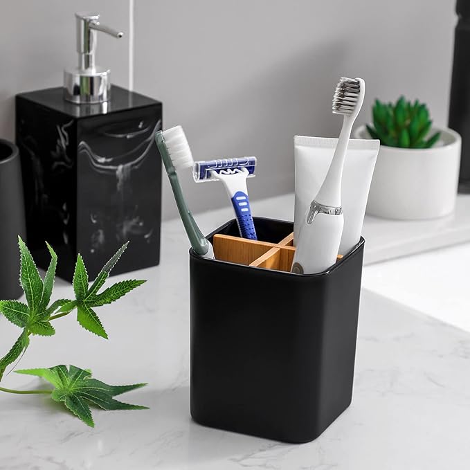 Bamboo Toothbrush Holder for Bathrooms, 4 Slots Toothbrush and Toothpaste - Image 3