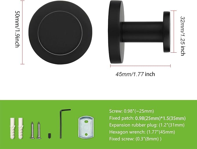 TUNNY 5 Pack Round Towel Hooks-Matte Black Modern Coat Hooks Shower Towel Hooks - Image 2
