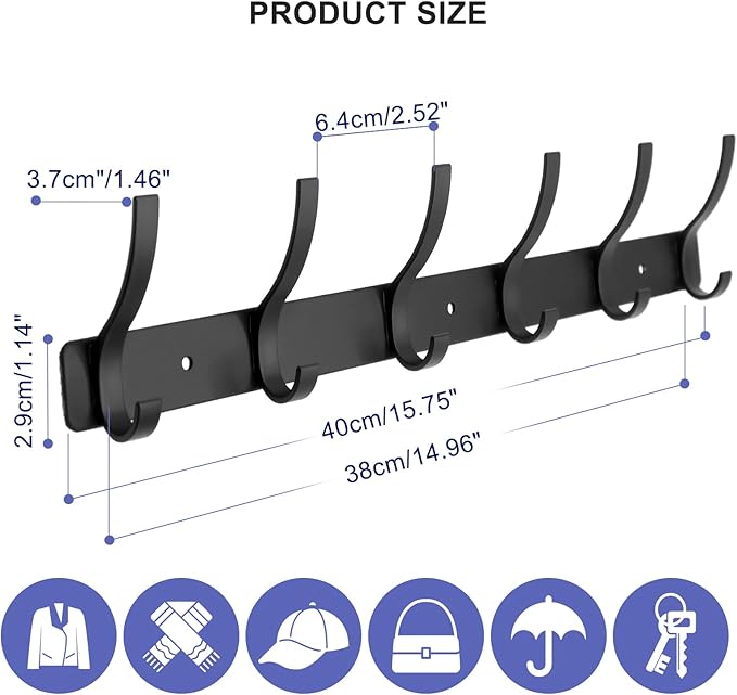 Coat Rack Wall Mounted, 6 Coat Hooks - Image 2