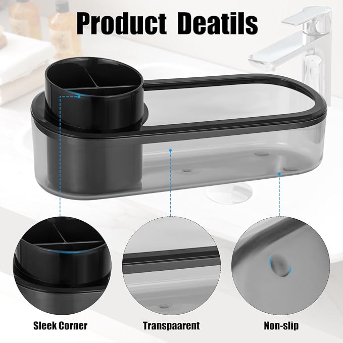 Black Toothbrush Holder for Bathroom, Detactable Bathroom Tray for Men - Image 4