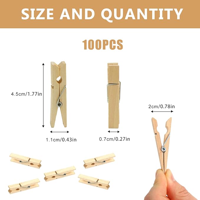 KIMOBER 1.77Inch Wooden Clothespins, Sturdy Natural Wooden Craft Peg Pins Clips - Image 2