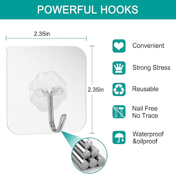 30 Pack Wall Heavy Duty 13lb Self Adhesive Hooks Waterproof Oilproof Hanging - Image 6