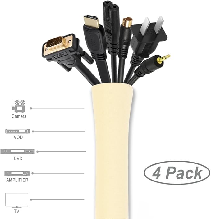 JOTO 4 Pack Cable Management Sleeve, 19-20 Inches Cord Organizer System - Image 2