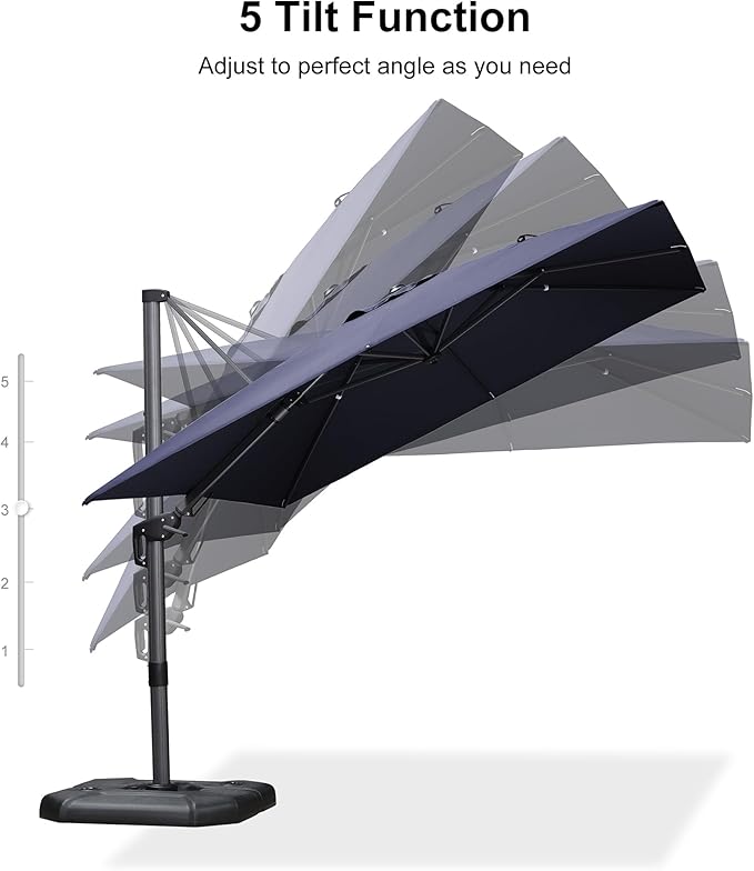 PURPLE LEAF 9' X 12' Right-left Tilt Patio Umbrella with Base Outdoor Cantilever Swivel Rectangle Umbrella Aluminum Offset Umbrella with 360-degree Rotation for Garden Deck Pool Patio Navy - Image 8