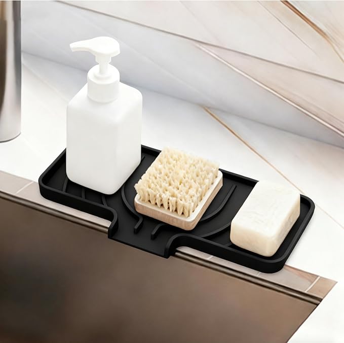 GUUKIN Sponge Holder for Kitchen Sink, 9.8"×4.9" Silicone Dish Drying Mat - Image 7