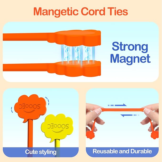 SOOOEC Magnetic Cord Ties, 16 Pack 7.2" Snap on Magnetic Cable Ties Cute Cloud - Image 3