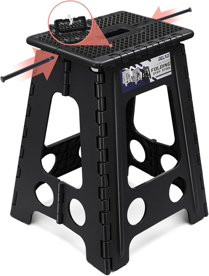 Delxo Folding Step Stool 17.5 Inch Non-Slip Foldable Stools for Kids & Adults Up to 300 LBS Kitchen Collapsible Fold Up Stepping Stool with Dotted 1 Pack Black - Image 9