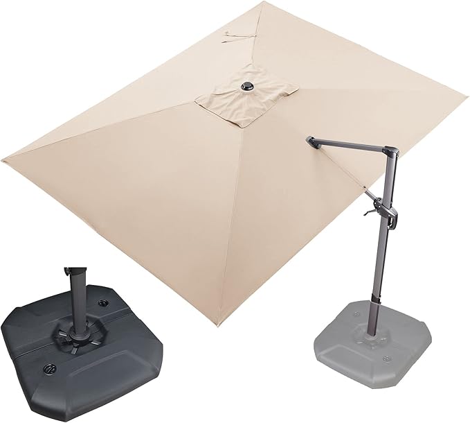 PURPLE LEAF 9' X 11.5' Patio Umbrella with Base Outdoor Cantilever Rectangle Umbrella Offset Umbrella with 360-degree Rotation for Garden Deck Pool Patio, Beige by PURPLELEAF