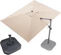 PURPLE LEAF 9' X 11.5' Patio Umbrella with Base Outdoor Cantilever Rectangle Umbrella Offset Umbrella with 360-degree Rotation for Garden Deck Pool Patio, Beige by PURPLELEAF
