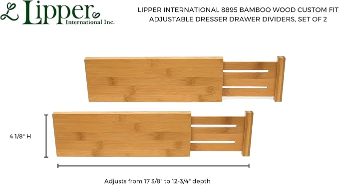 Lipper International 8895 Bamboo Wood Custom Fit Adjustable Dresser Drawer - Image 4