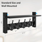 Coat Rack Wall Mount with Shelf, 17.1 Inch Coat Hanger Walls Mounted, Hat Rack - Image 7