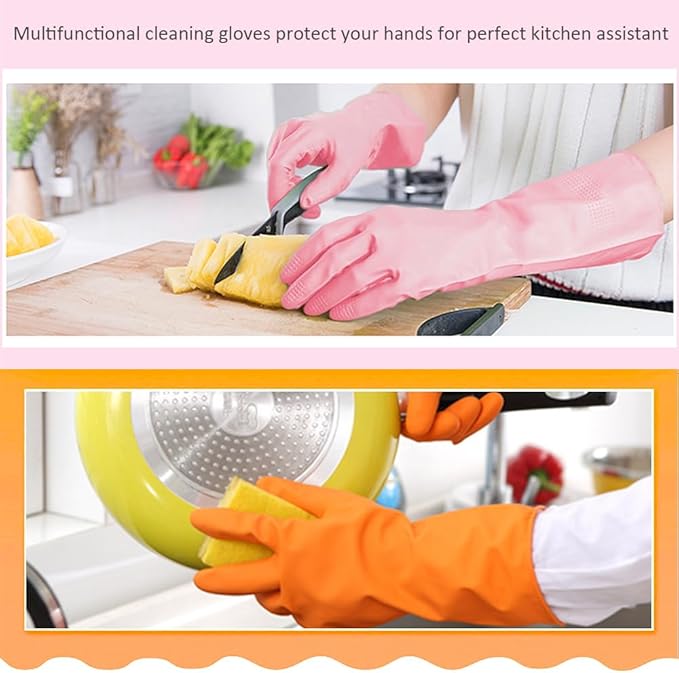 Alimat PluS 3 Colors Rubber Dishwashing Gloves Without Liner, Reusable Cleaning - Image 5