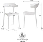 Modern Stackable Dining Chair Set, No Assembly, Plastic Chair, Patio Chair, Suitable for Indoor and Outdoor Cafes and Restaurants, Set of 4 (Cloud White) - Image 3