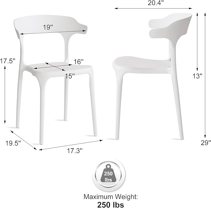 Modern Stackable Dining Chair Set, No Assembly, Plastic Chair, Patio Chair, Suitable for Indoor and Outdoor Cafes and Restaurants, Set of 4 (Cloud White) - Image 3