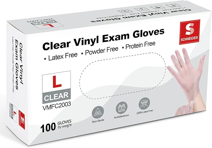Schneider Clear Vinyl Exam Gloves, Latex-Free, Disposable Medical Gloves - Image 2