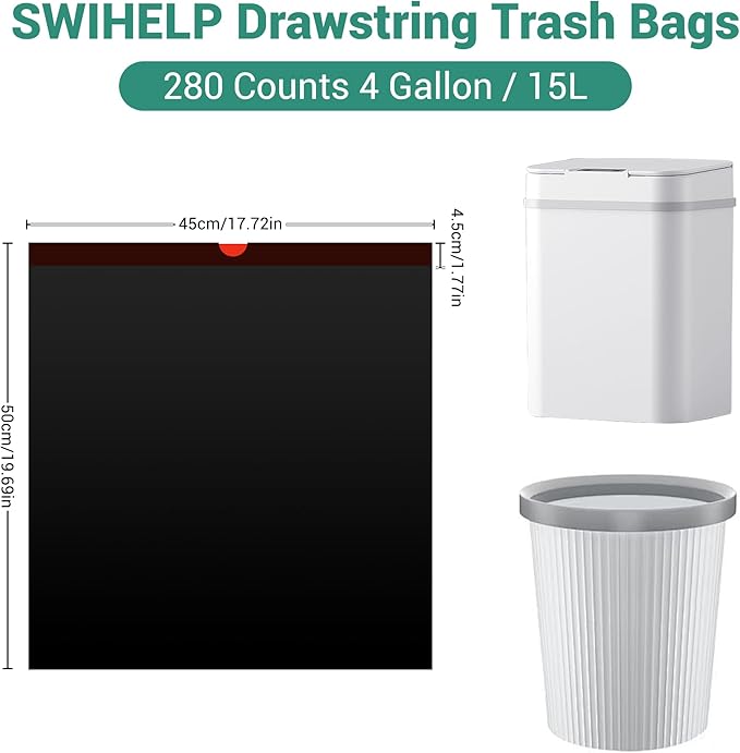 SWIHELP Drawstring Trash Bags 280 Counts 4 Gallon Garbage Bags 15 Liters - Image 2