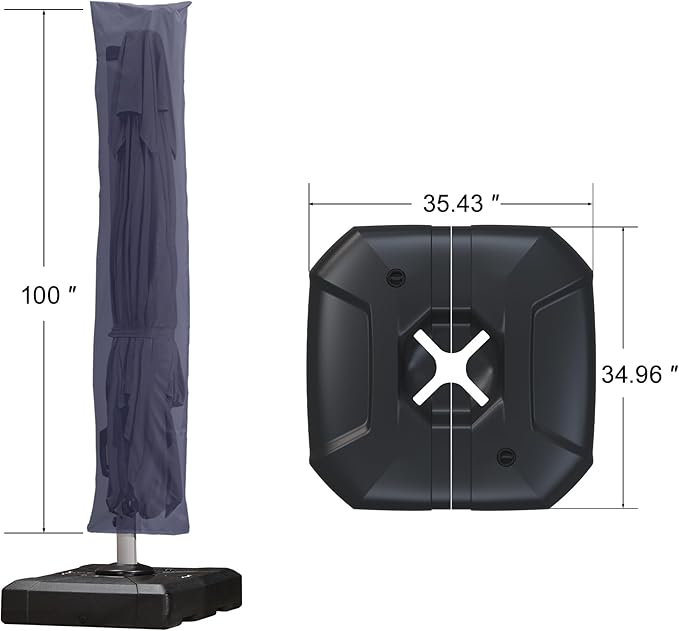 PURPLE LEAF 9'×11.5' Cantilever Patio Umbrella with Base Rectangle Offset Outdoor Umbrella Cover with Zipper for Garden Deck Pool Navy Blue - Image 3