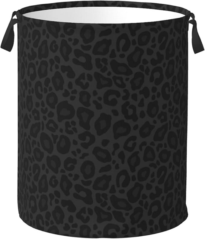 Black Leopard Print Laundry Hamper Bag by Unknown