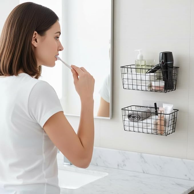 2 Set Adhesive Hanging Wall Basket Inside Cabinet Door Organizer, Wall Storage - Image 6