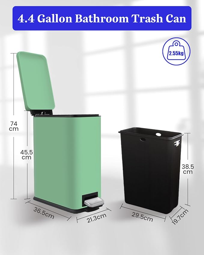 JM.YIPENG Bathroom Trash Can, 16.7L / 4 Gallon Rectangular Trash Can - Image 8